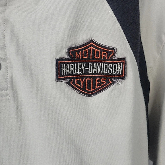 HARLEY DAVIDSON Black and White 3 Button Polo Men's Shirt Chest 46" Length 28" - Picture 3 of 10